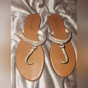 8.5 Wide Toscanella Italian Leather Sandals, Gemstones,Sparkly,Designer